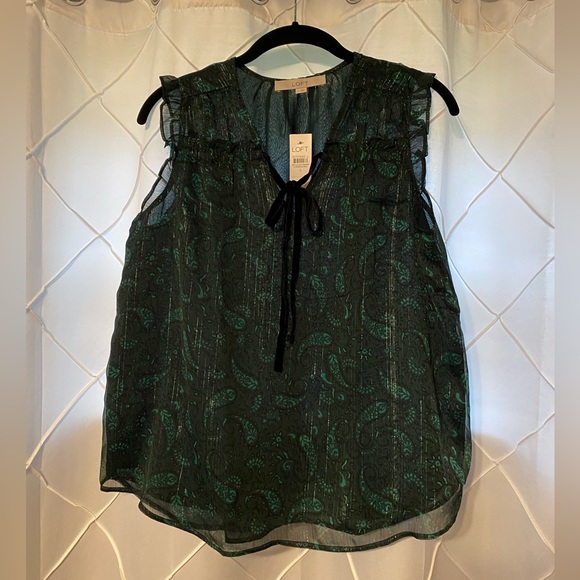 Shimmer Paisley Velvet Flutter Tie Neck Top - Picture 4 of 7